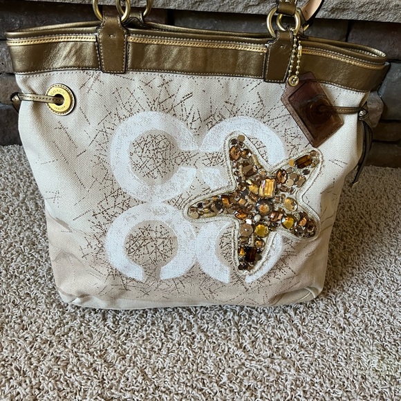 Rare! Coach Audrey Starfish Tote.  Gold trim, embellished design.  Style 17024 - Picture 10 of 11